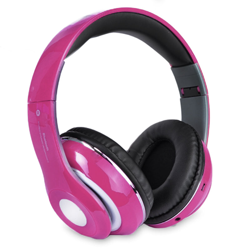 Bluetooth Headphones with Built-in FM Tuner, MicroSD, and Mic - Pink