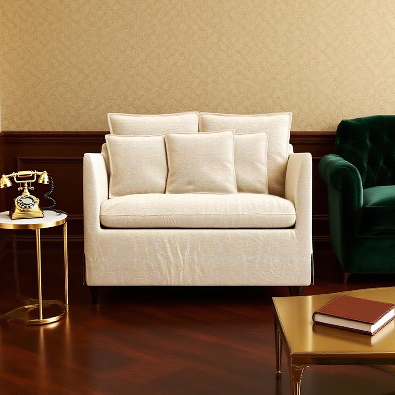 Living Room Furniture Charming Ivory Ripple - effect Sofa with Plush Pillows, Ideal for Cozy Conversations