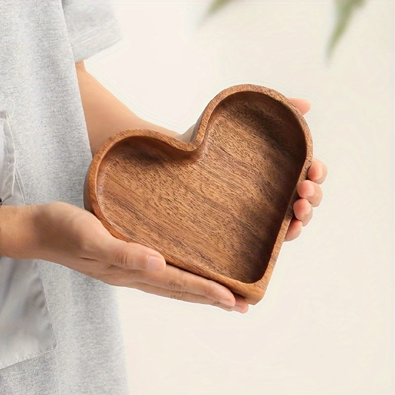 TEMU 1pc Heart Shaped Solid Wood Tray, Wood Trays Home Decor, Farmhouse Decor, Dried Fruit And Nut Tray For Food And Drinks, Stackable Heart Shaped