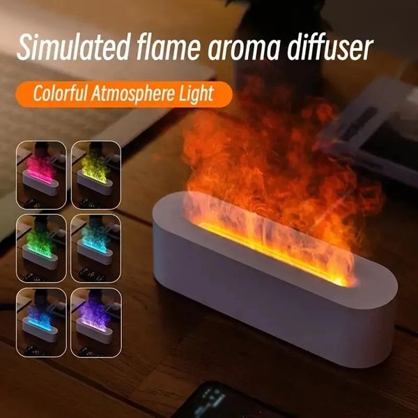 Simulation Flame Humidifier Aromatherapy Machine USB Colorful Atmosphere Lamp Fog Volume Home Office Fragrance Supplement Wate 240529