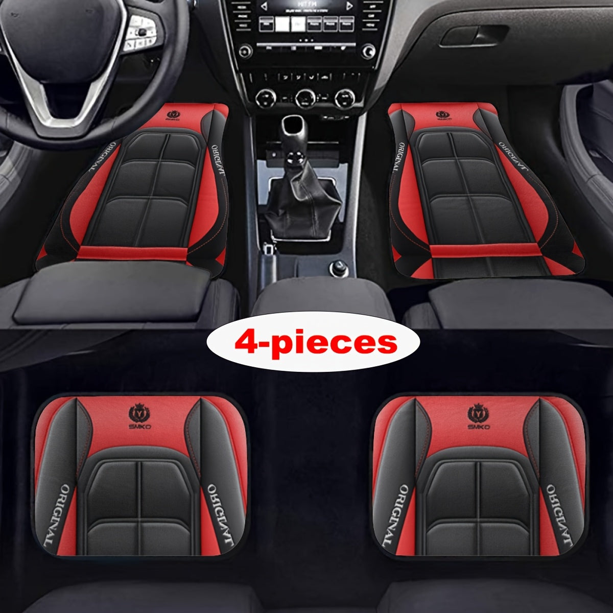 TEMU 4pcs Set Suitable For All Car Models Red Y-shaped Design Car Floor Mats, Vehicle Floor Mats With Non-slip Base, Easy To Clean Car Interior