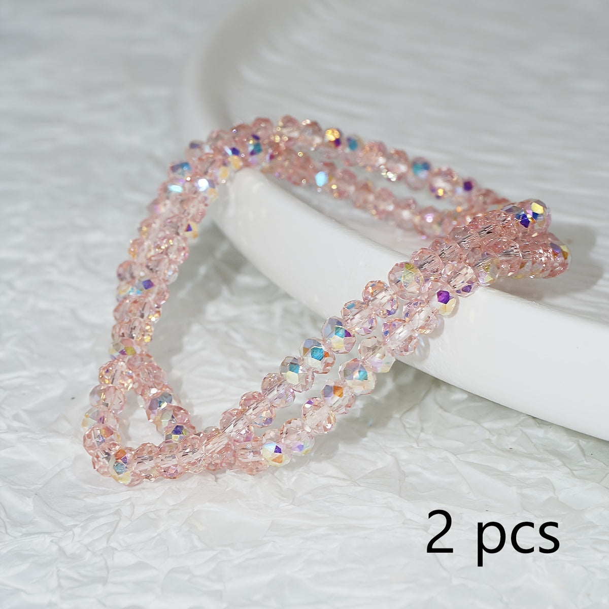 TEMU Luxurious Pink Crystal Beaded Bracelet For Women - Sparkling Multilayer Design, Casual Attire & Parties, Cute Bracelets