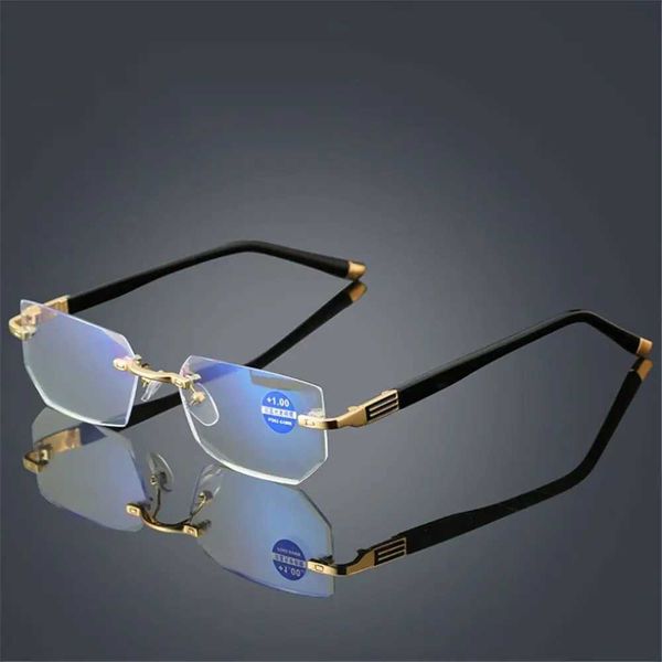 Men Blue Light Blocking Reading Glasses Women Diamond Cutting Rimless Eyeglasses Anti-Blue Light Hyperopia Presbyopic EyewearXJ240907