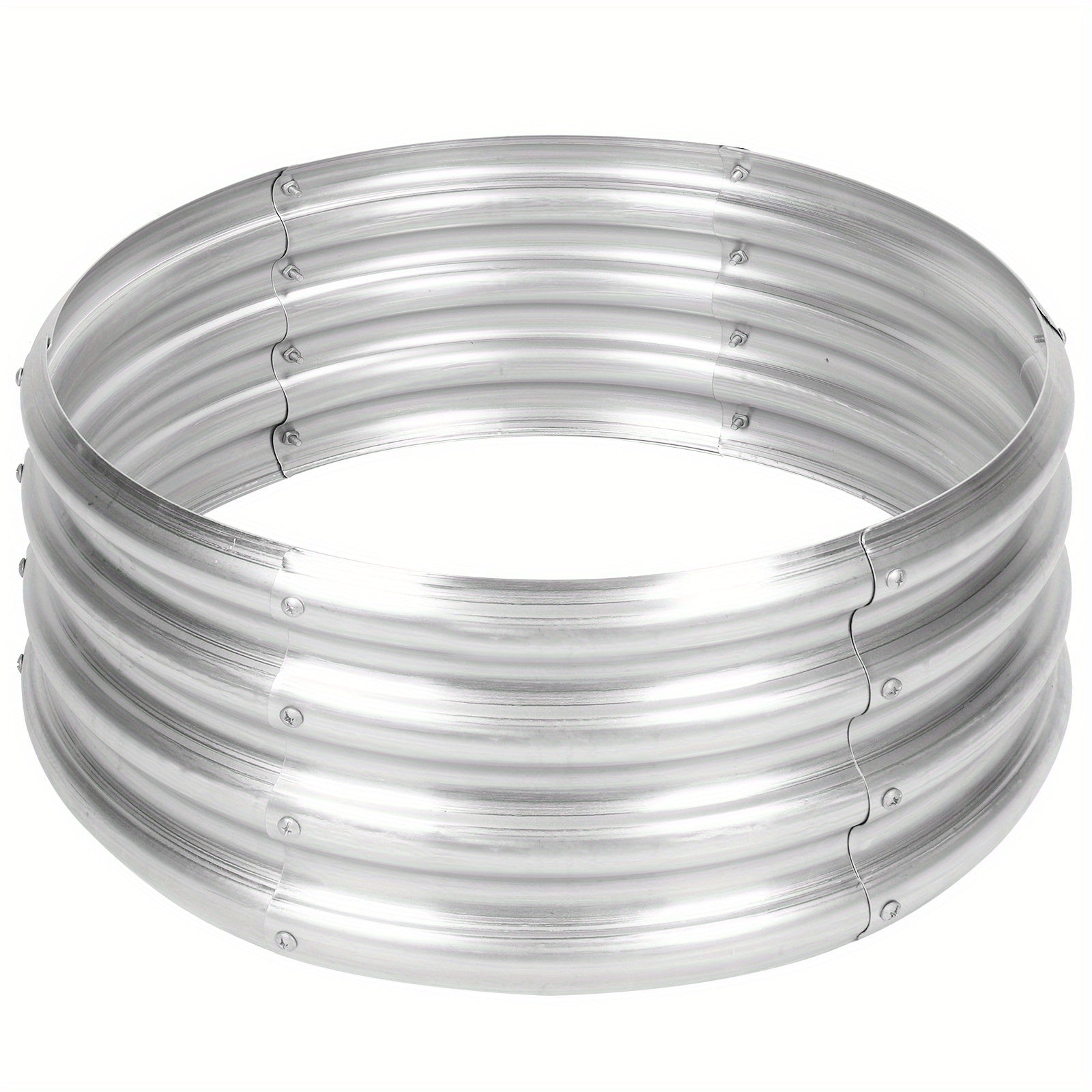 TEMU 24-inch Round Galvanized Steel Garden Bed - Rust-resistant Raised Outdoor Planter Box For Vegetables, Flowers & Plants, Durable With Corrugated