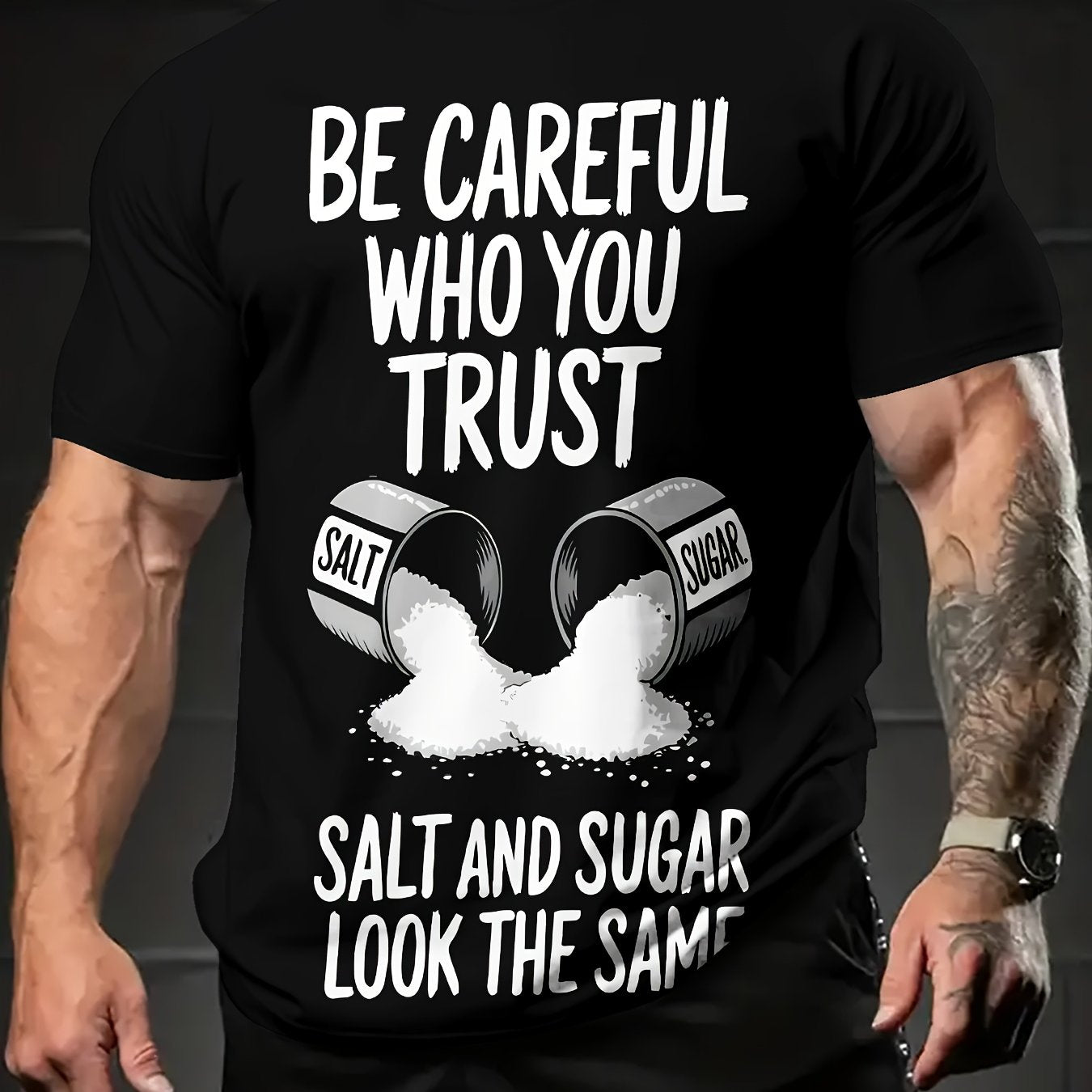 TEMU Men's "be Careful Who You " Graphic T-shirt - 3d Print, Design, Casual Summer Tee With White Text On Black, Comfortable Round Neck Short Sleeve