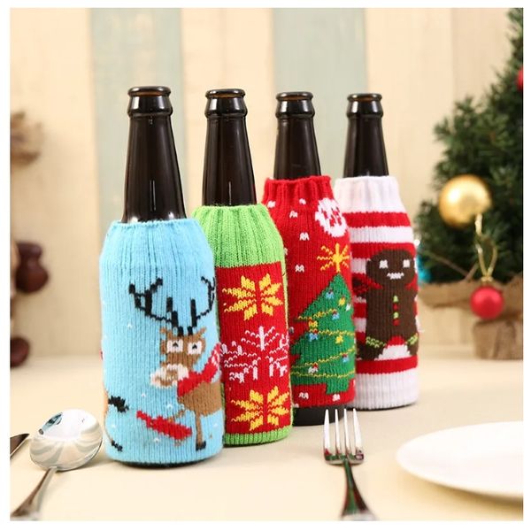 Christmas Home Supplies High grade Knitted Christmas Beer Bottle Set Christmas Decoration