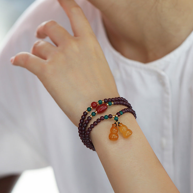 New Design Chinese Style Versatile Garnet Bracelet With Chalcedony Vase Agate Accents for Couples Women