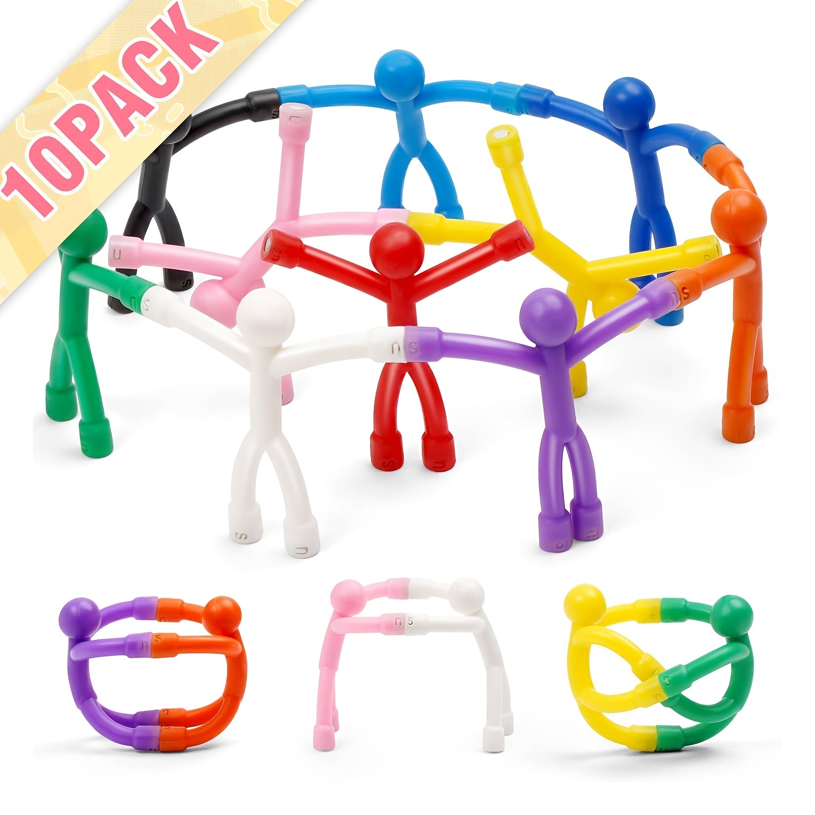 TEMU 10 Pack Funny Magnetic Fridge Magnets - Figures With Male-female Torso & Limbs, Color-coded Tube-like Connectors For Refrigerator, Whiteboard,