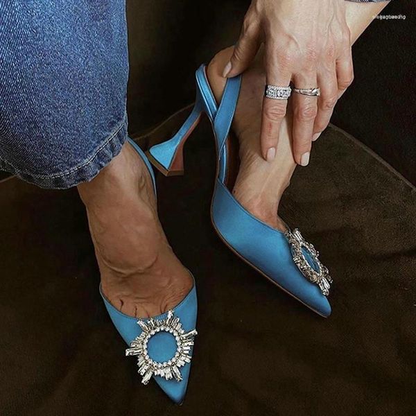 Sandals 2024 Sunflower Crystal Buckle Rhinestone High Heels Wine Glass With Pointed For Ladies X241213