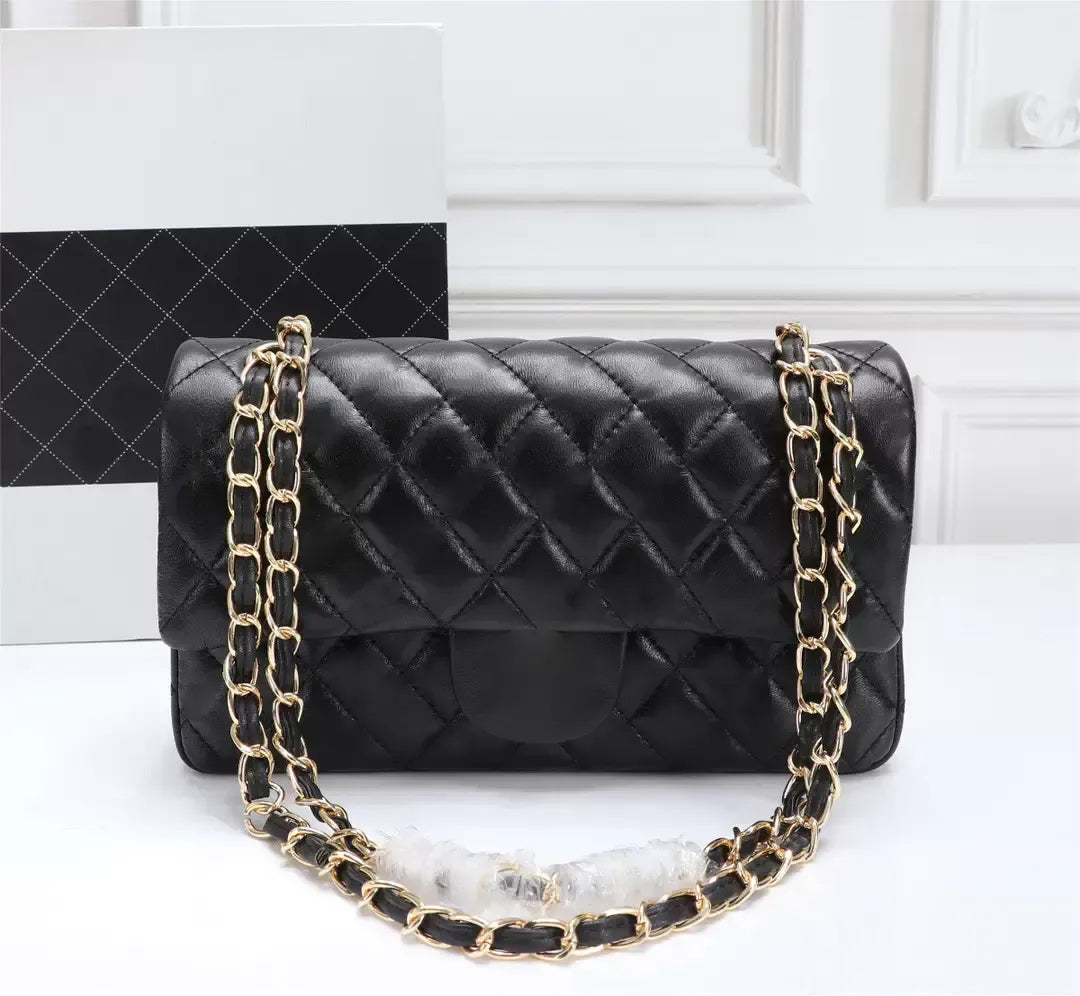 Designer Bag Chain Bags Plaid Flap CF Caviar Shouder Handbag Gold Silver Chain Leather Double Letter Solid Color Buckle Square Stripe Lady Messenger