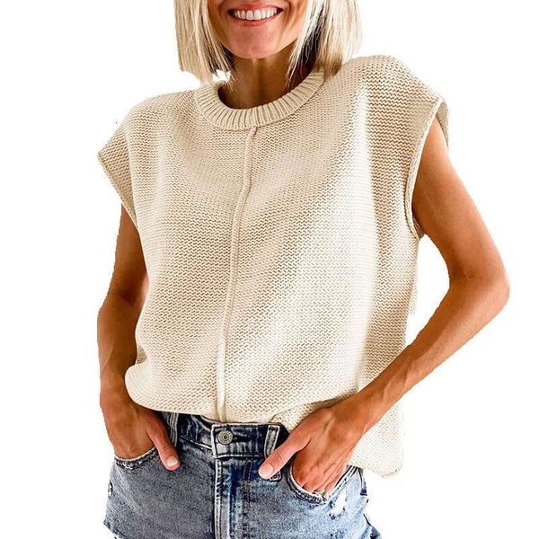 Temperament sleeveless vest for womens outerwear loose casual solid color knitted top