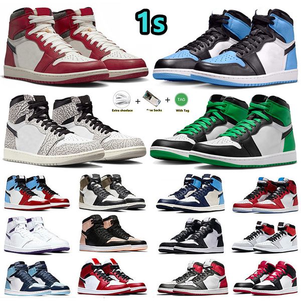 Toe UNC 1s 1 Mens Basketball Shoes Lost Found True Blue Gorge Green StarFish Lucky Green Panda University Blue Royal White Cement Stealth Me