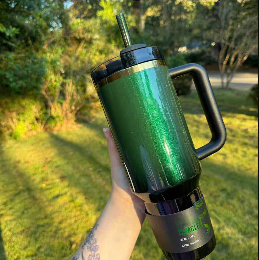 Wicked 40oz Glitter Green Gradient Pink Tumblers Stainless Steel Cups 40 OZ Blue Magnolia Pink Rose Lilac Floral Purple Stars Car Mugs US stock GG11