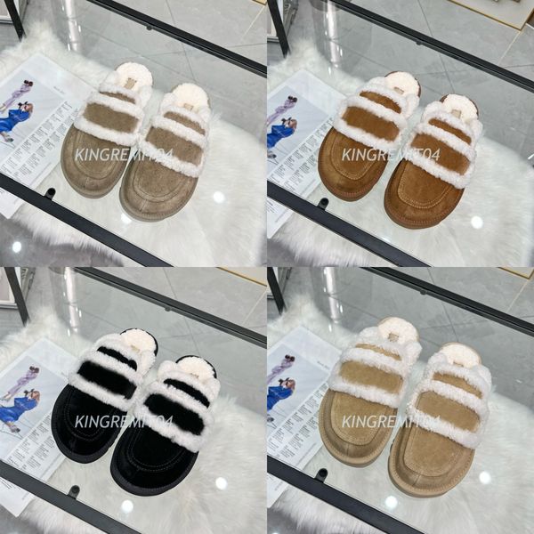 Designer Slippers Fur Slides Women Sandals Wool Slipper Fluffy Slider Platform Sandal Suede Slipper Warm Winter Shoes Luxury Ladies Flip Flo