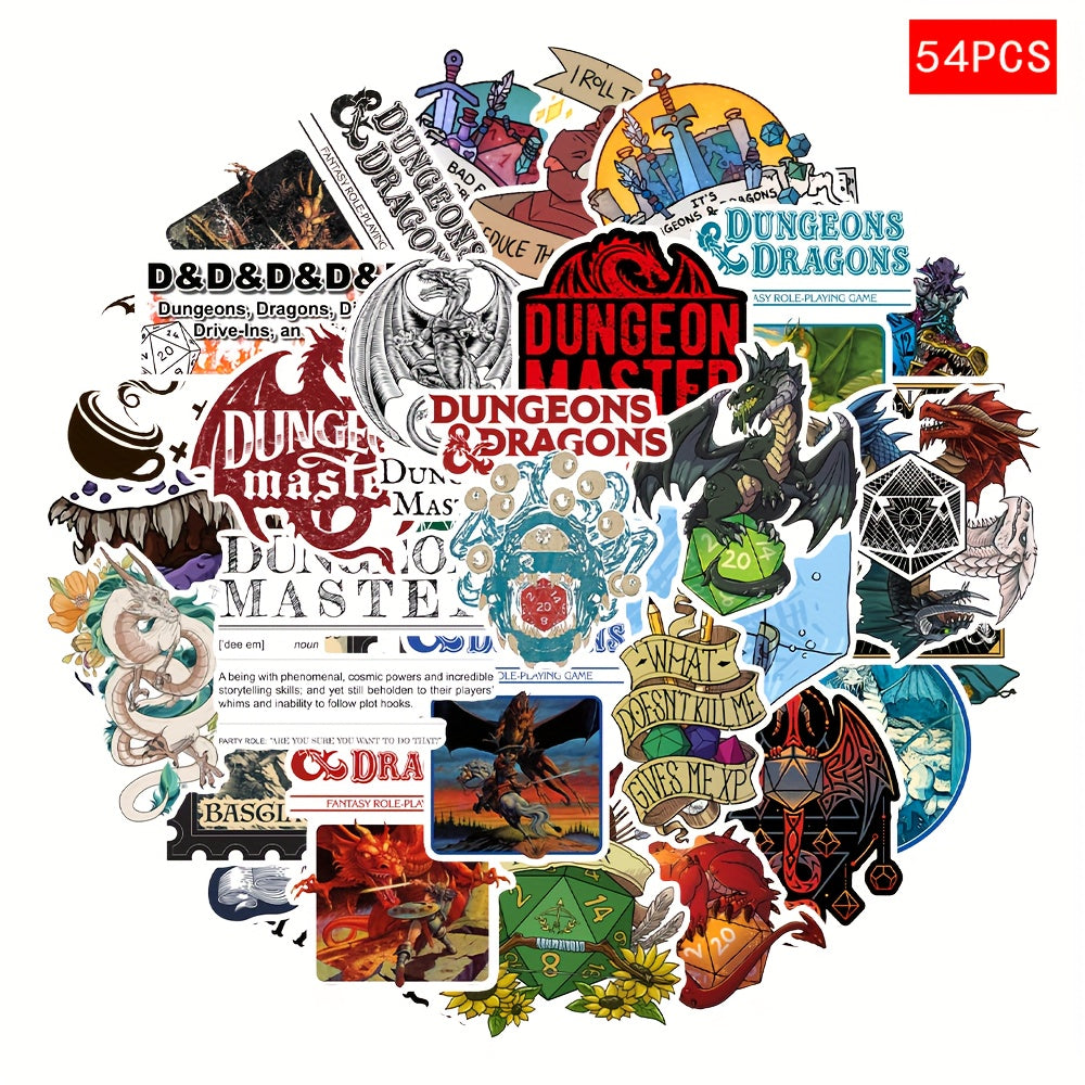 TEMU 54pcs Stickers Pack - Official D&d Rpg Decorations , , Dice Icons - High Quality Pvc Tabletop Gaming, Scrapbooking, Laptop, Phone, Dice