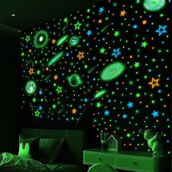 497 Pcs-Set Luminous Stars Dots Planet Wall Sticker For Baby Kids Room Bedroom Home Decoration Mural Glow In The Dark Decals 241223