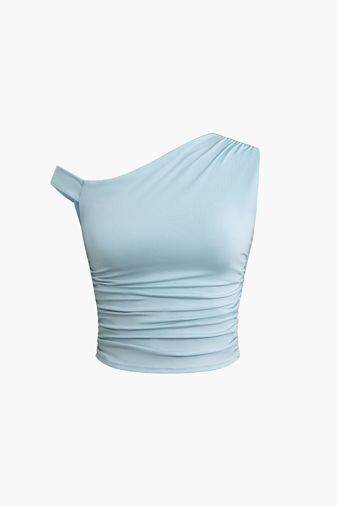 Asymmetrical Neck Ruched Crop Tank Top