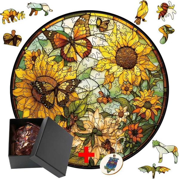 Sunflower Wooden Puzzle DIY Crafts Puzzle Animal Puzzle Childrens Education Gift Home Brain Coach Parent Childrens Games X241122