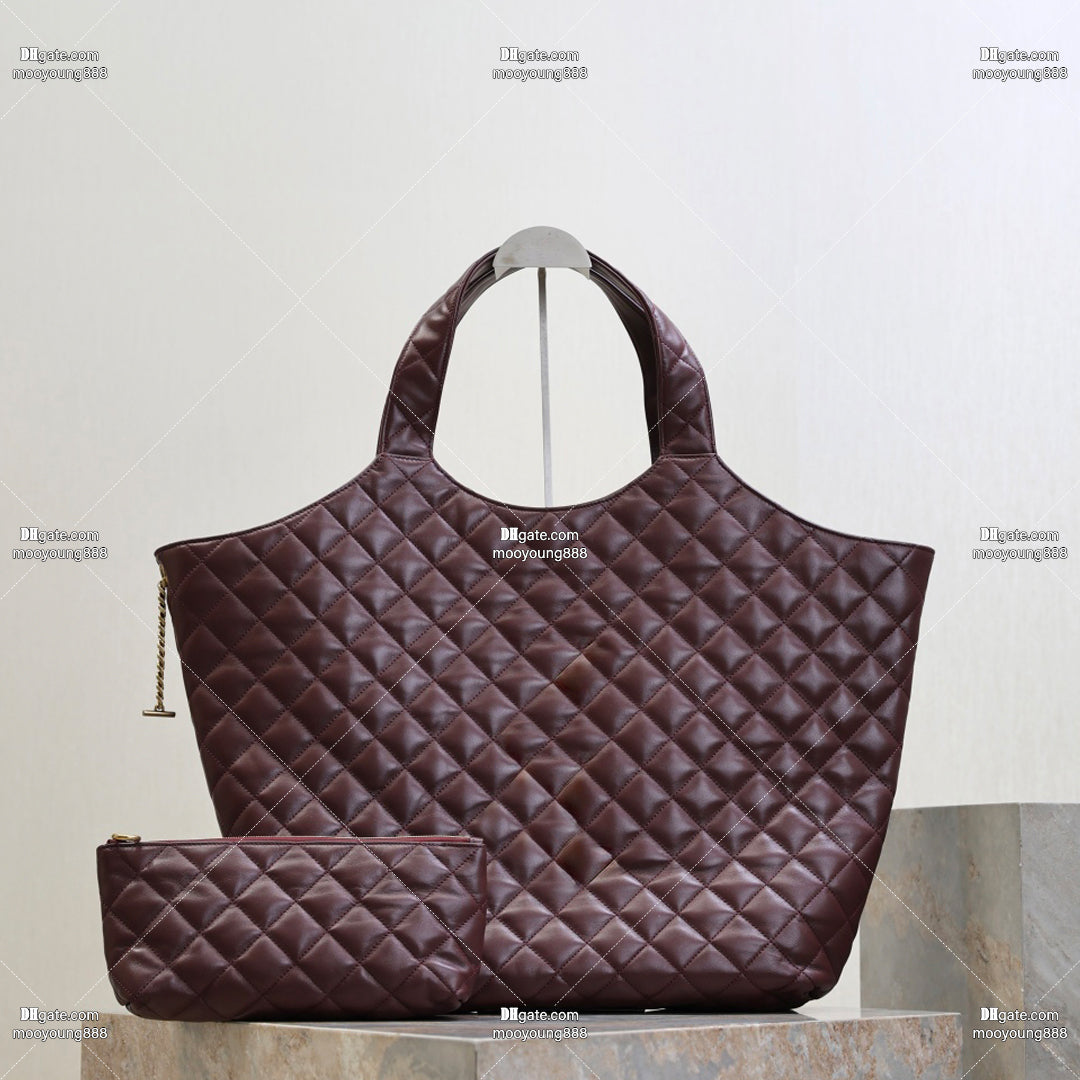 12A Upgrade Mirror Quality Designer Icare Tote Bags for Women Large Capacity Shopping Bag Lambskin Leather Quilted Bags Luxury Shoulder Bag Burgundy
