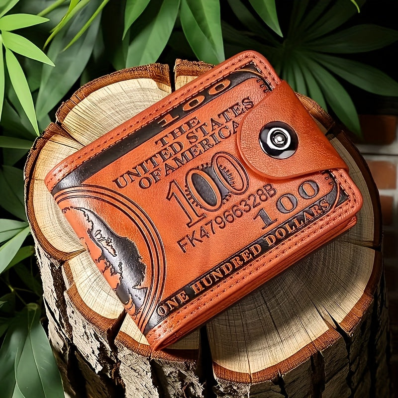 TEMU Men's Dollar Style Creative Wallet, Retro Style Leather Wallet, Unique Design, Multi-card Double Fold Classic Short Wallet, Man's Dollar Wallet,