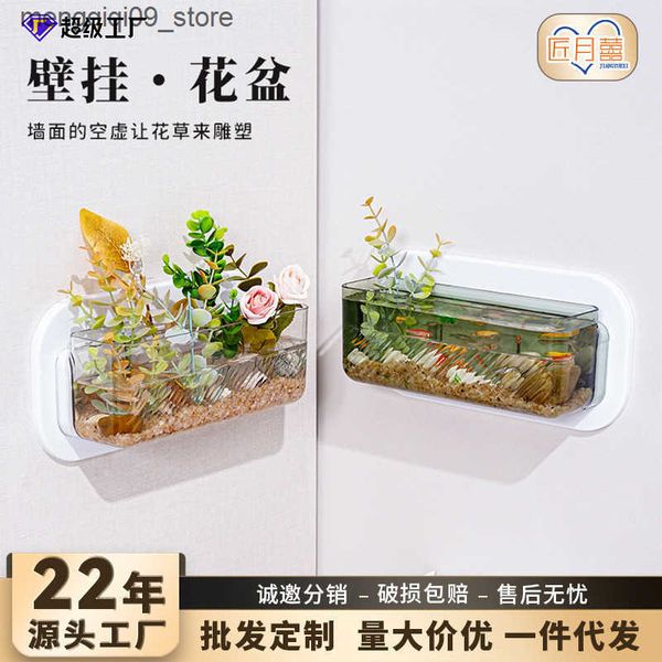 Planters Pots Creative Wall Plastic Vase Office Mini Wall Mounted Fish Tank Hanging Hydroponic Plant Flower Pot Living Room Decoration L2409