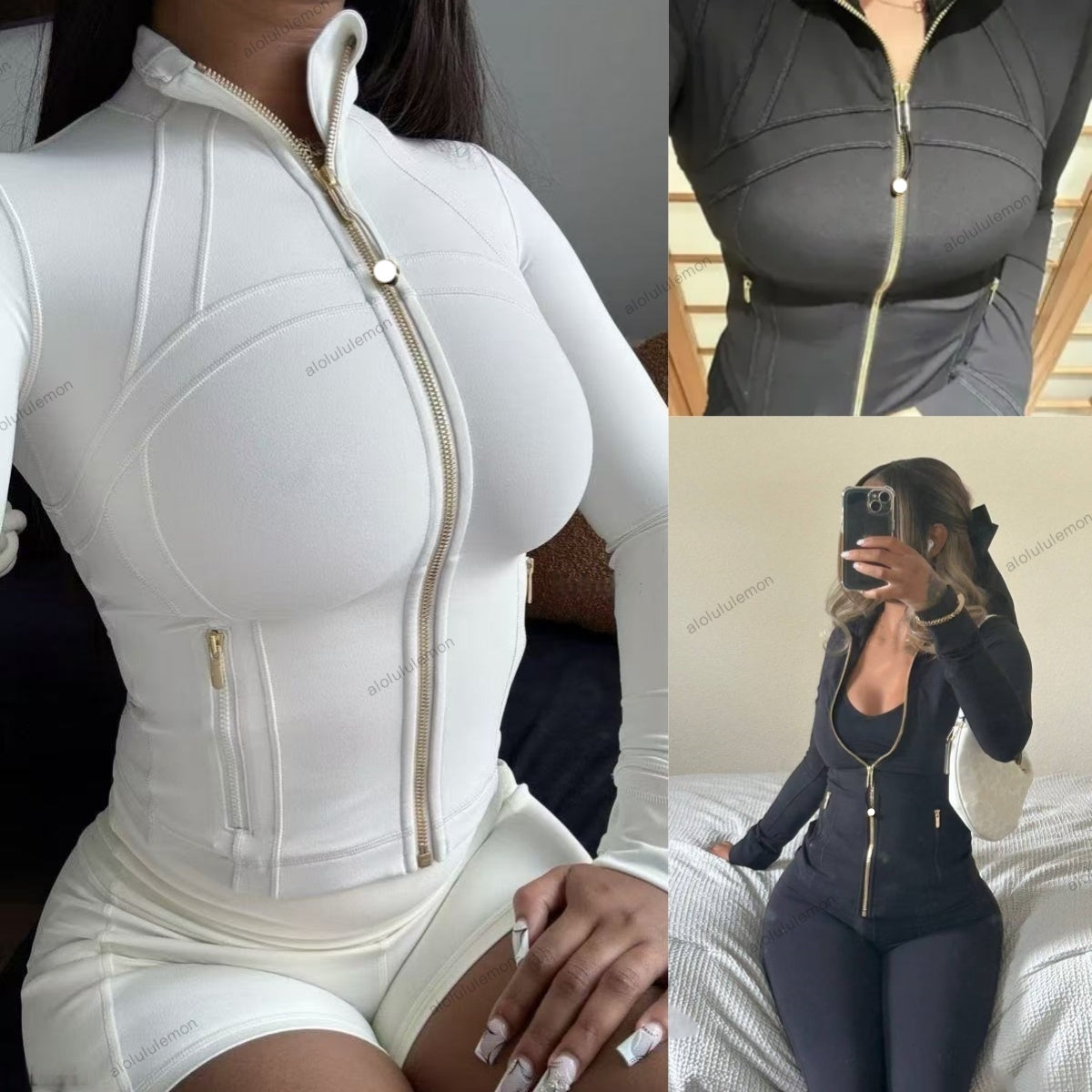 2025 NEW 5A Quality Yoga Gold Zipper Jackets Pants Women Jacket Coat Full Length Jacket Activewear Solid Sportwear luluness lemonlies jackets