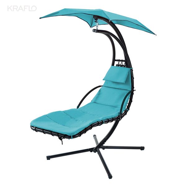 Patio Poolside Hanging Chaise Lounge with Detachable Canopy - Comfortable Outdoor Porch Hammock Swing Chair with Stand