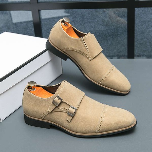 Fashion Dress Leather Men&#039;s Monk Suede Leahter Buckle Strap Business Office Party Wedding Shoes Man Free Shipping