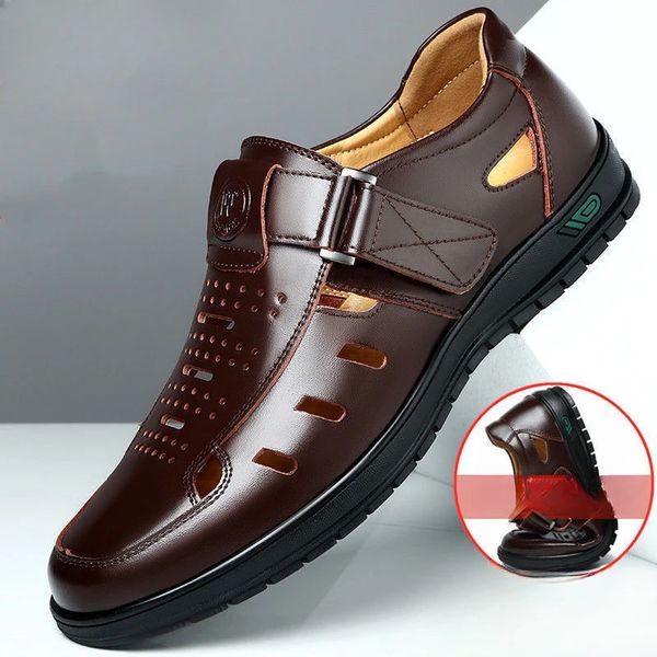 Men Genuine Leather Sandals Summer Breathable Casual Shoes for Man Slip on Clogs Outdoor Non Hand Made Sandalias 241118