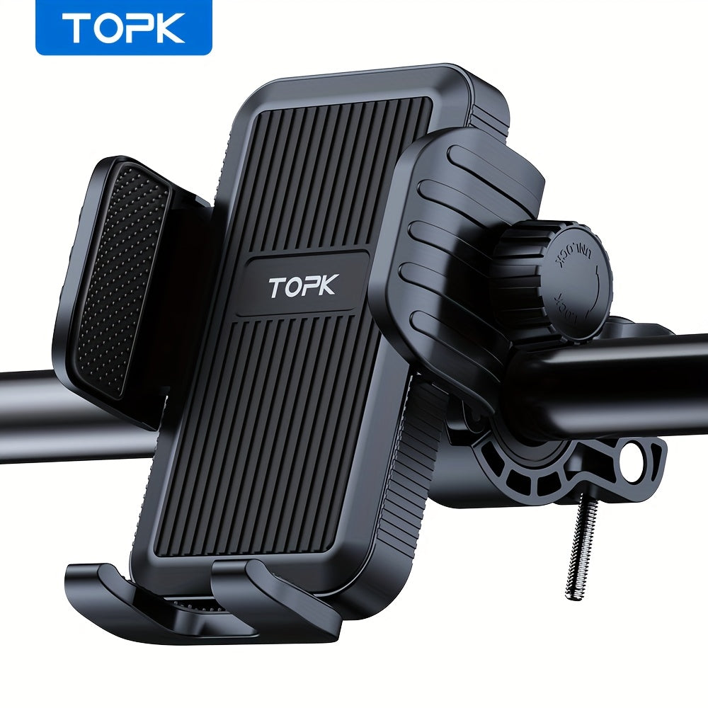 TEMU Topk Motorcycle Phone Mount, Bike Phone Holder Handlebar Clip For Bicycle Scooter Cell Phone Clamp For Iphone Max- 14-13, S10 And .7-6.8" Phone