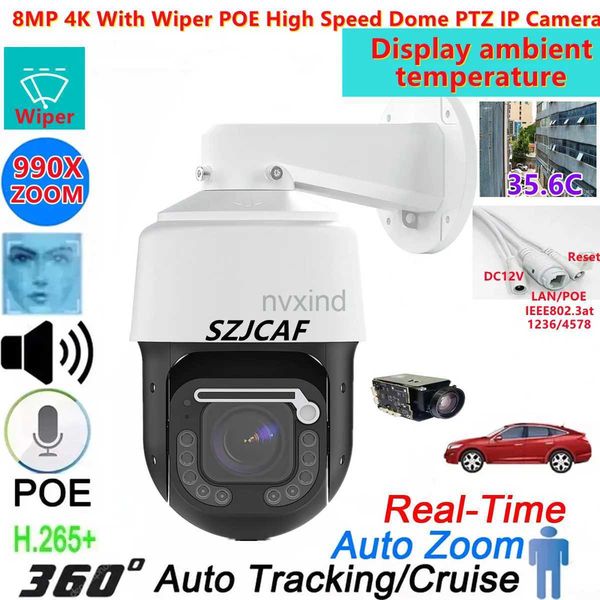 IP Cameras 4K POE high-speed dome PTZ wiper IP camera outdoor 990X zoom Ai car body tracking camera Hikvision protocol 8MP CCTV camera J2411