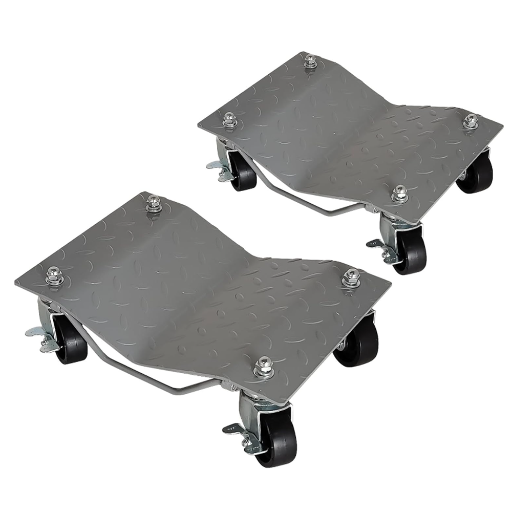 Garvee 2 Items 4 Tire Wheel Dolly Car, Premium Manganese Steel, 3000 Lbs Capacity, Heavy Duty, Antiskid & Recessed Design, 360° Rotatable Wheels, Silv