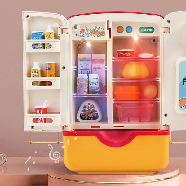 Kitchens Play Food Kids Toy Fridge Refrigerator Accessories With Ice Dispenser Role Playing For Kitchen Cutting Toys Girls Boys 230307