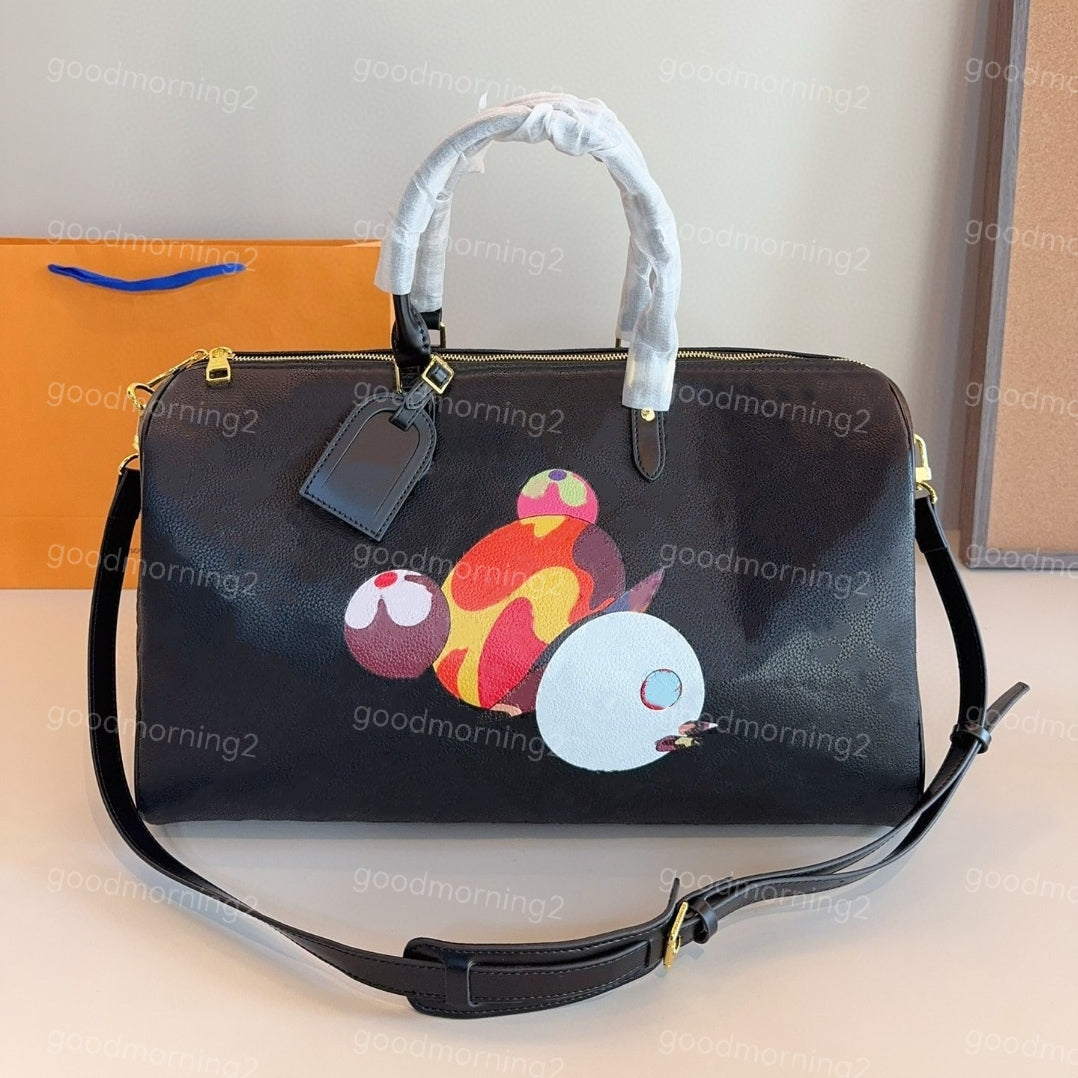 Holiday Travel Luggage Bag Boarding Duffel Bags Outdoor Sports Storage Handbag Tote Bag 45 50 Size Genuine Leather Animation Graffiti Letter Embosse