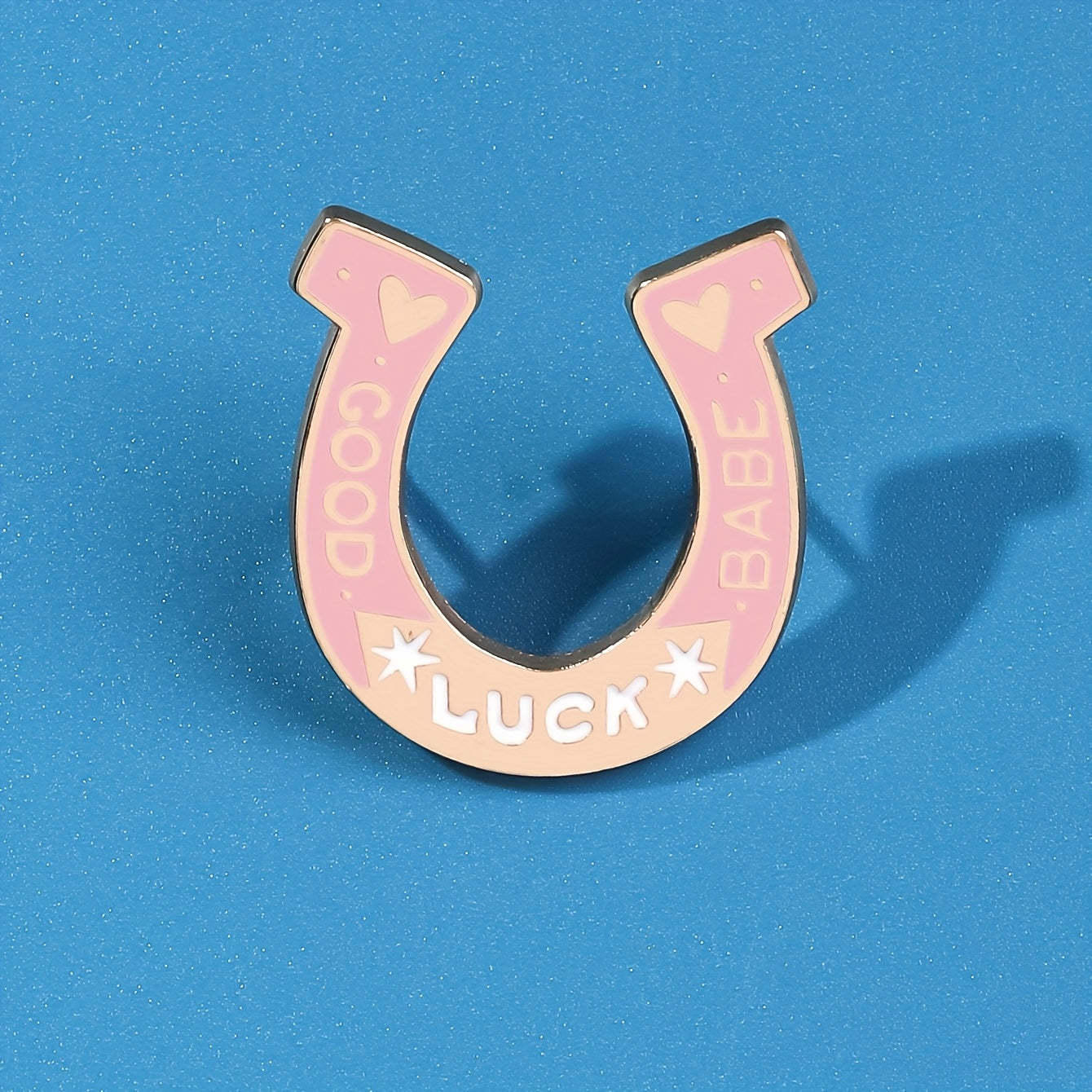 TEMU Good Luck Enamel Brooch – Stylish Pink U-shaped Lapel Pin With Heart & , Bags, Jackets & Gifts