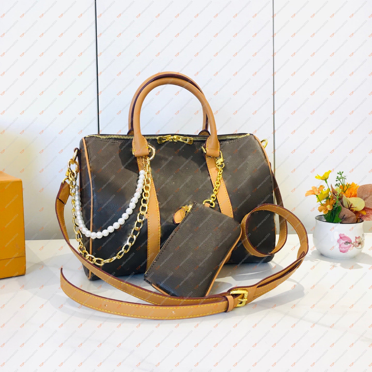 Speedys 30 Designer Men&#039;s Boston Shoulder Bag Handbag Artificial Bead Chain Decoration High Quality Leather Luxury Men&#039;s Pillow Bag Crossb