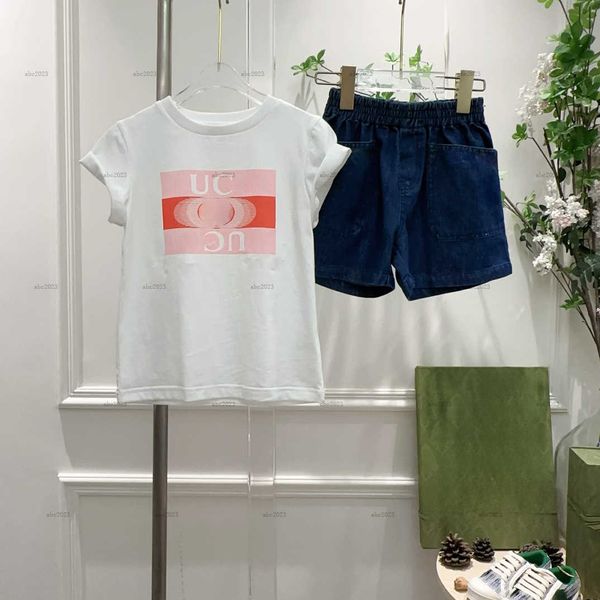 Classics baby T-shirt set Summer two-piece child tracksuits kids designer clothes Gradient color logo printing Short sleeved and Denim short