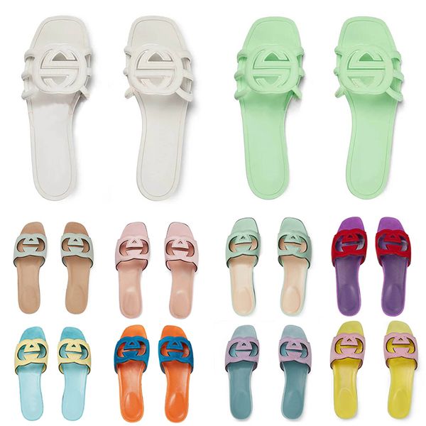 Designer Sandals Women Interlocking Slides Rubber Slippers Woman Ladies Flat Beach Orange Summer Fall Mules Outdoor Waterproof Luxury slides