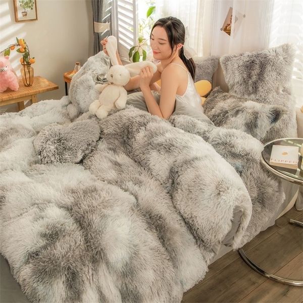 sets Bedding Shaggy Fluffy Coral Fleece Mink Veet Princess Style Set Quilt Duvet Cover Bed en Sheet Comforter Blanket Pillowcase 220919