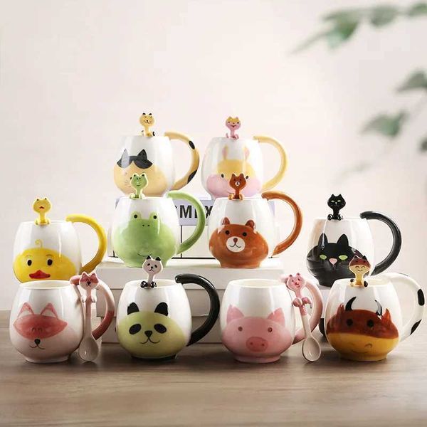 Cute Cartoon Ceramic Cup Household Wens g Hand-painted Childrens Water Cup with Spoon Coffee Cup Milk Cup Hamtaro g Z250114