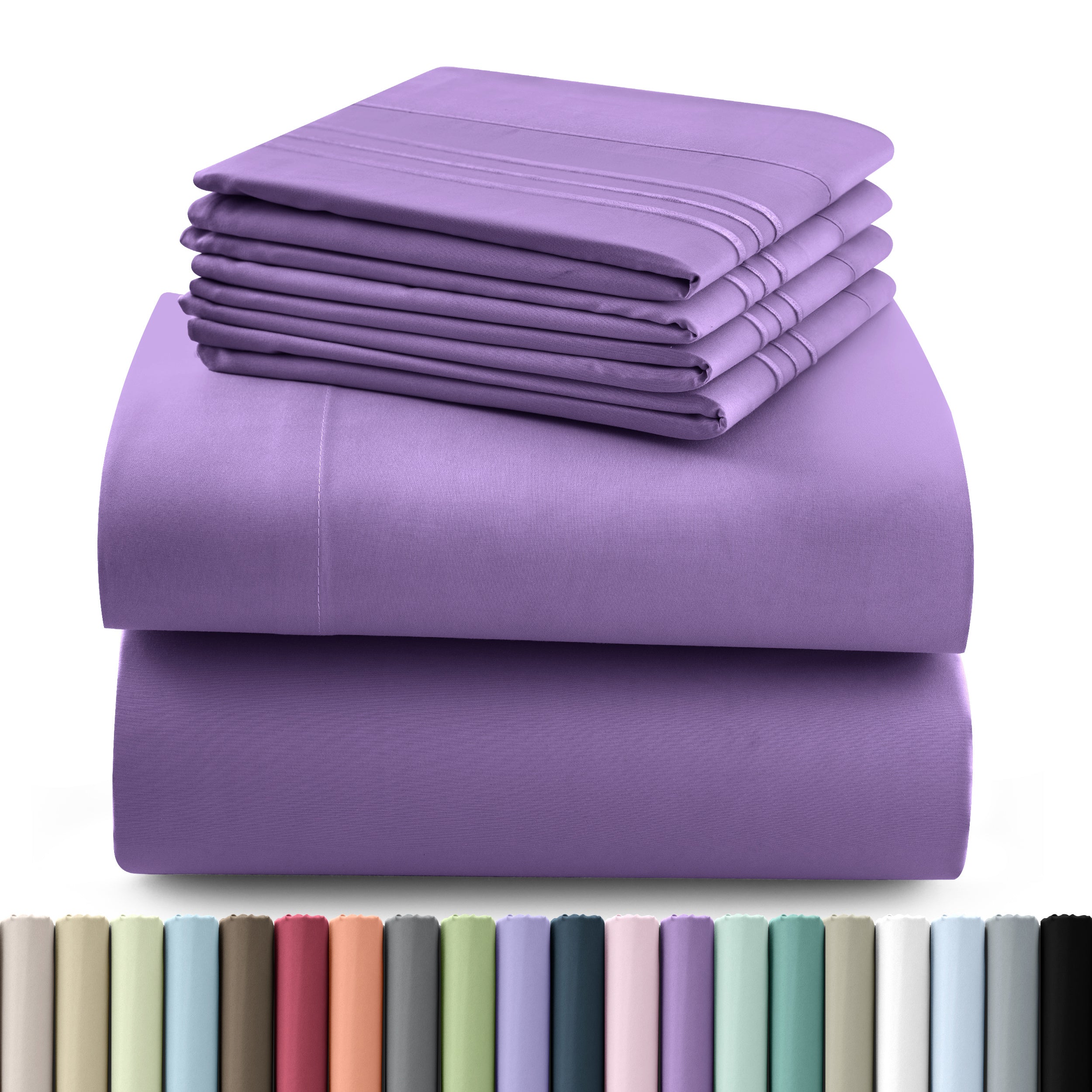 TEMU Bedding Sheet Set - 6 Pc Brushed Microfiber Bed Sheets 16 Inches Deep Pockets - Embroidered & Plain Pillowcases - Hotel Luxury Sheets Bed Set -