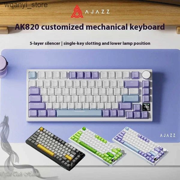 Keyboards Ajazz Ak820 mechanical keyboard custom wire-wireless 3-mode heat exchange pad structure Rgb backlight 75% layout portable L240910