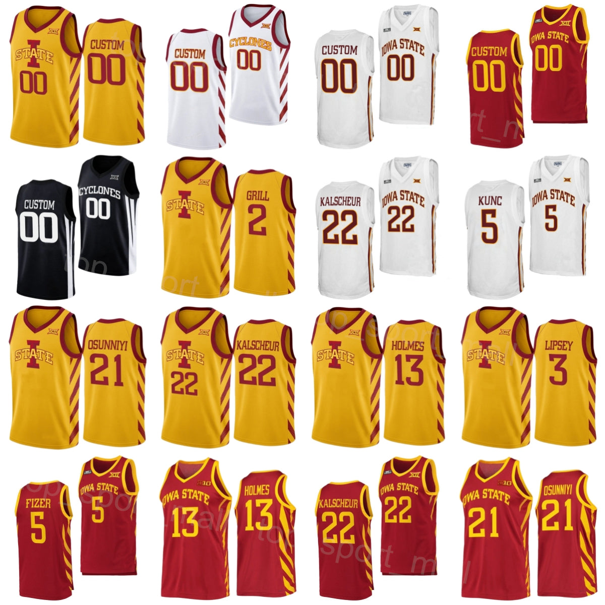 College Basketball Iowa State Cyclones Jerseys 13 Jaren Holmes 22 Gabe Kalscheur 2 Caleb Grill 21 Osun Osunniyi 5 Aljaz Kunc 3 Tamin Lipsey Stitched