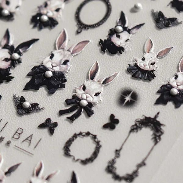 5D Japanese Nail Stickers Punk Style Black Rabbit Dark Butterfly Nail Art Decal Design Decorations Tool High Quality DIYXJ250120