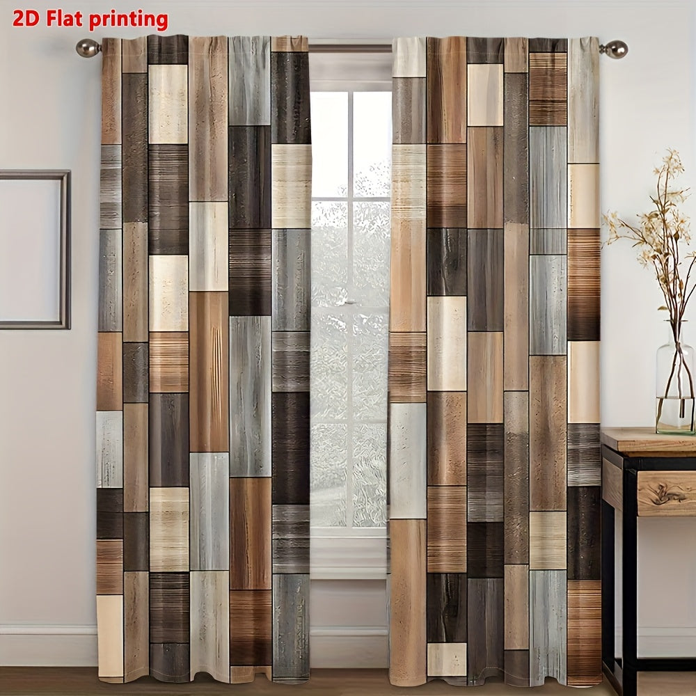 TEMU 2pcs, 2d Flat Printing Grain Retro Geometric Scenery, Adopting Pocket Pole Installation, Digital Printing Curtains, Polyester Semi Transparent,