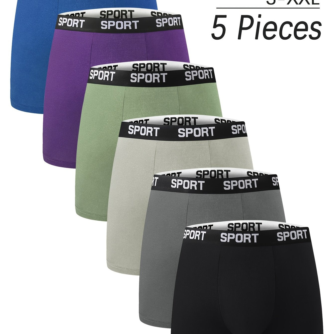 TEMU 5pcs Random Men's Long And Comfortable Underwear - Breathable, Elastic, Quick Drying, Elastic Waistband, , Sports And Leisure Boxing Underwear -