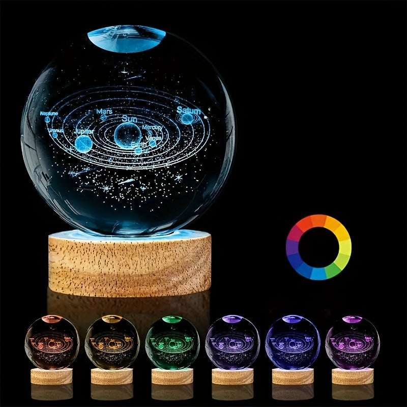 TEMU 1pc Astronomy System Crystal Ball With Rgb Led Lighting - Laser-carved Glass Spherical Planet Model, - Tabletop Decor For Home-office,