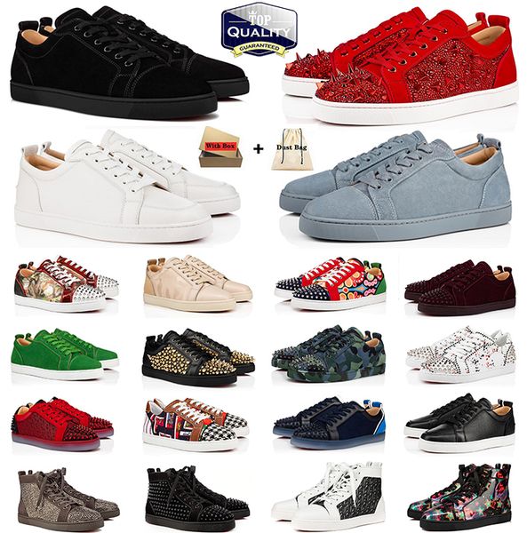 Designer mens low dress luxury shoes Sneakers fashion Black White Camo Green Glitter Grey pink leather suede men women spikes trainers sport