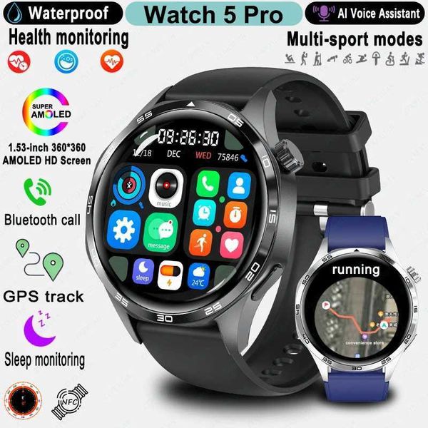High Quality Watch 5 Pro GPS Tracking Smart Watch Mens Heart Rate Health Monitor BT Call NFC Compass Waterproof Smart Watch Suitable for And