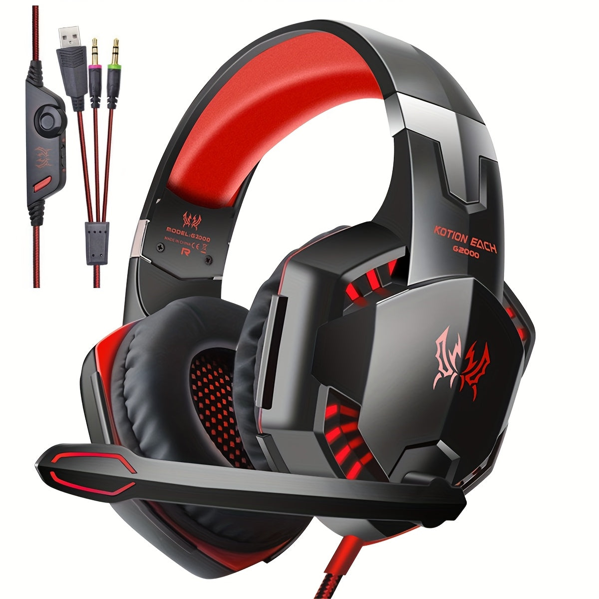 TEMU Gaming Headset, Surround Stereo Gaming Headphones With Noise Cancelling Mic, Led Lights & Soft Memory Earmuffs For Ps5- Ps4- One-switch-pc